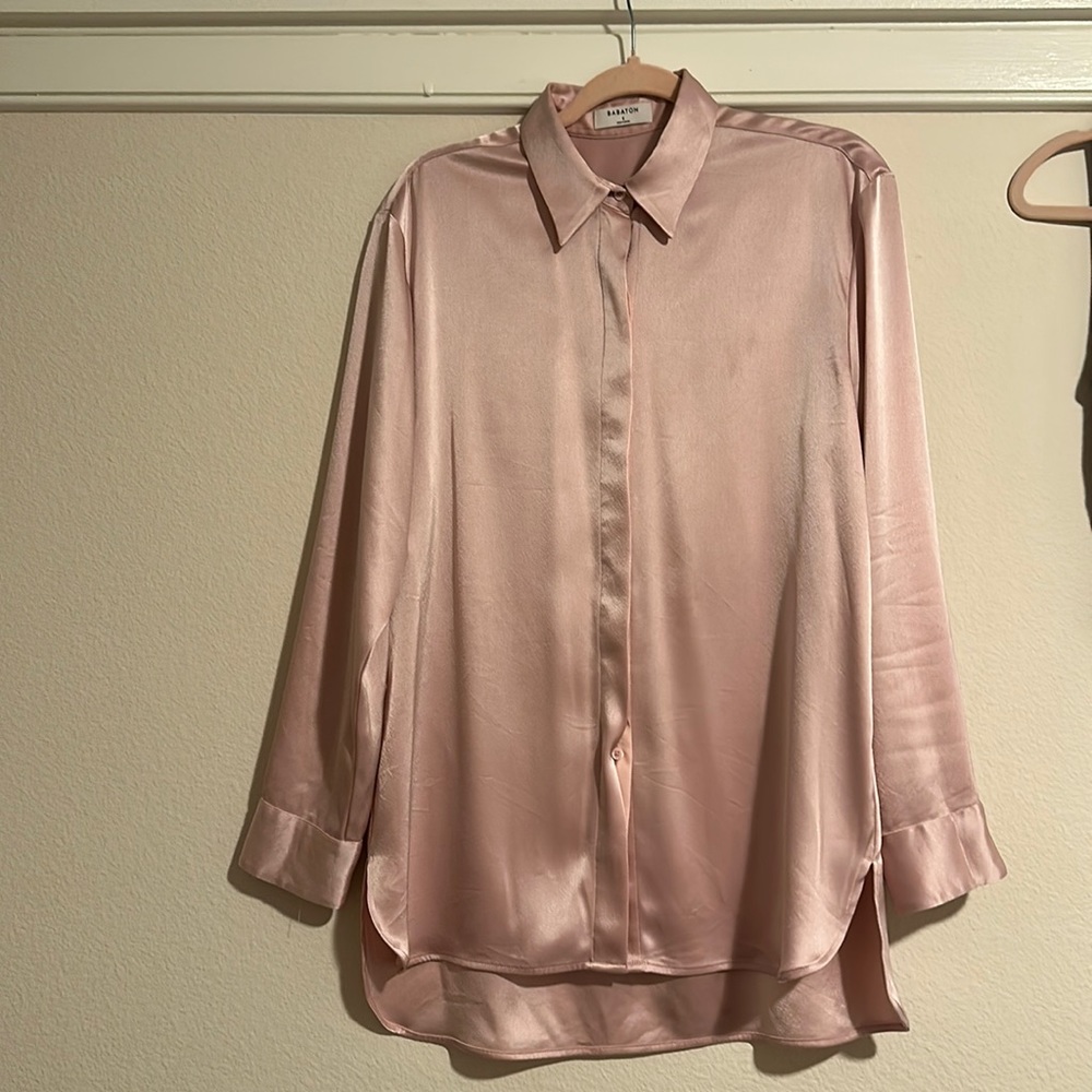 Aritzia Babaton Sable Satin Button Up